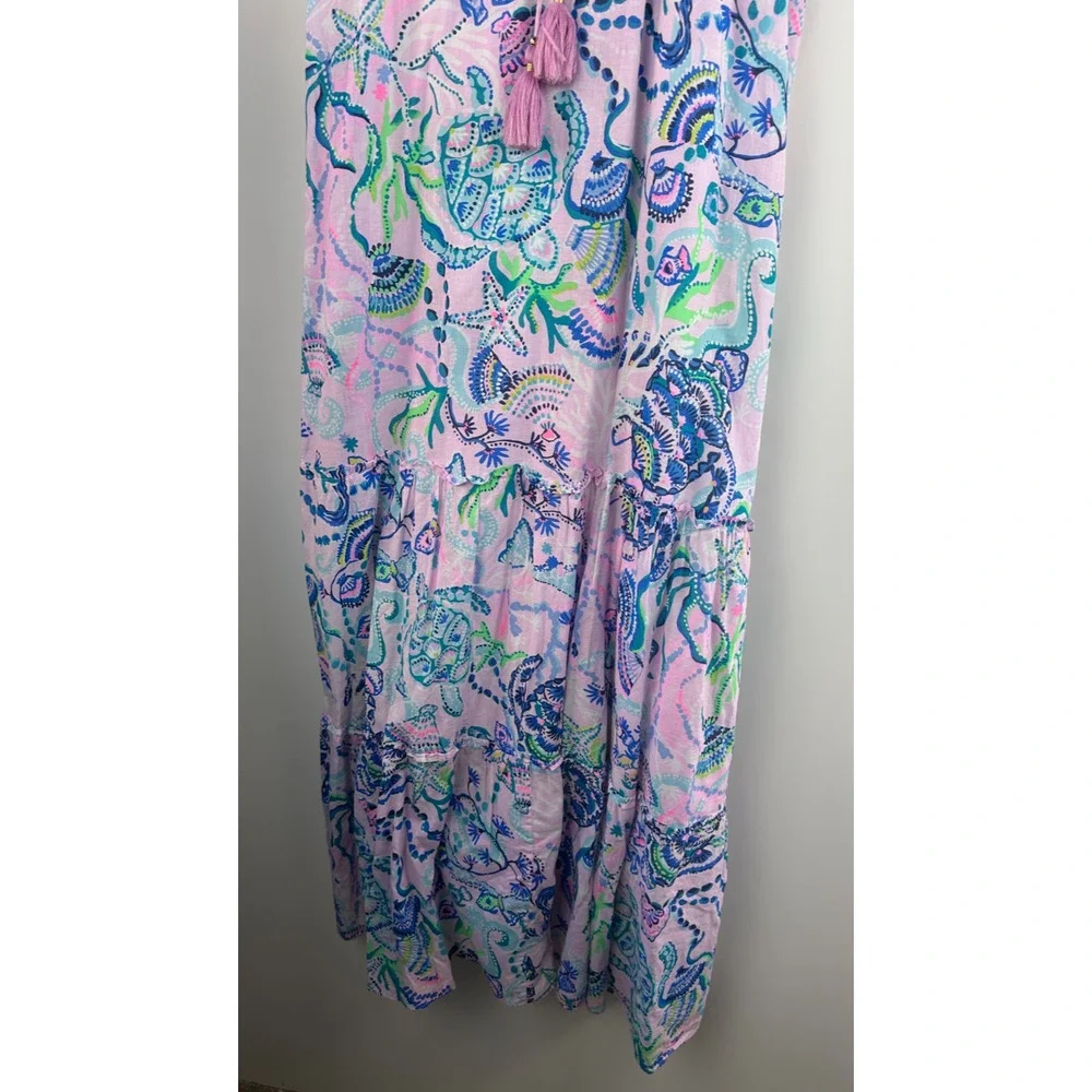 Lilly Pulitzer Everly Maxi Dress Mermaid Halter Ruffle Pink Sleeveless Size XL - Picture 13 of 16
